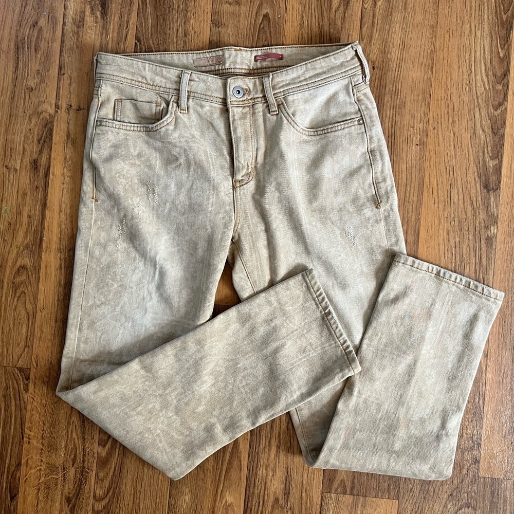 Pilcro Beige Light Patterned Straight Leg Jeans